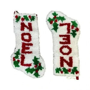 Bernat Handmade Latch Hook Noel Loot Boot Christmas Stocking Lot Vintage 1978